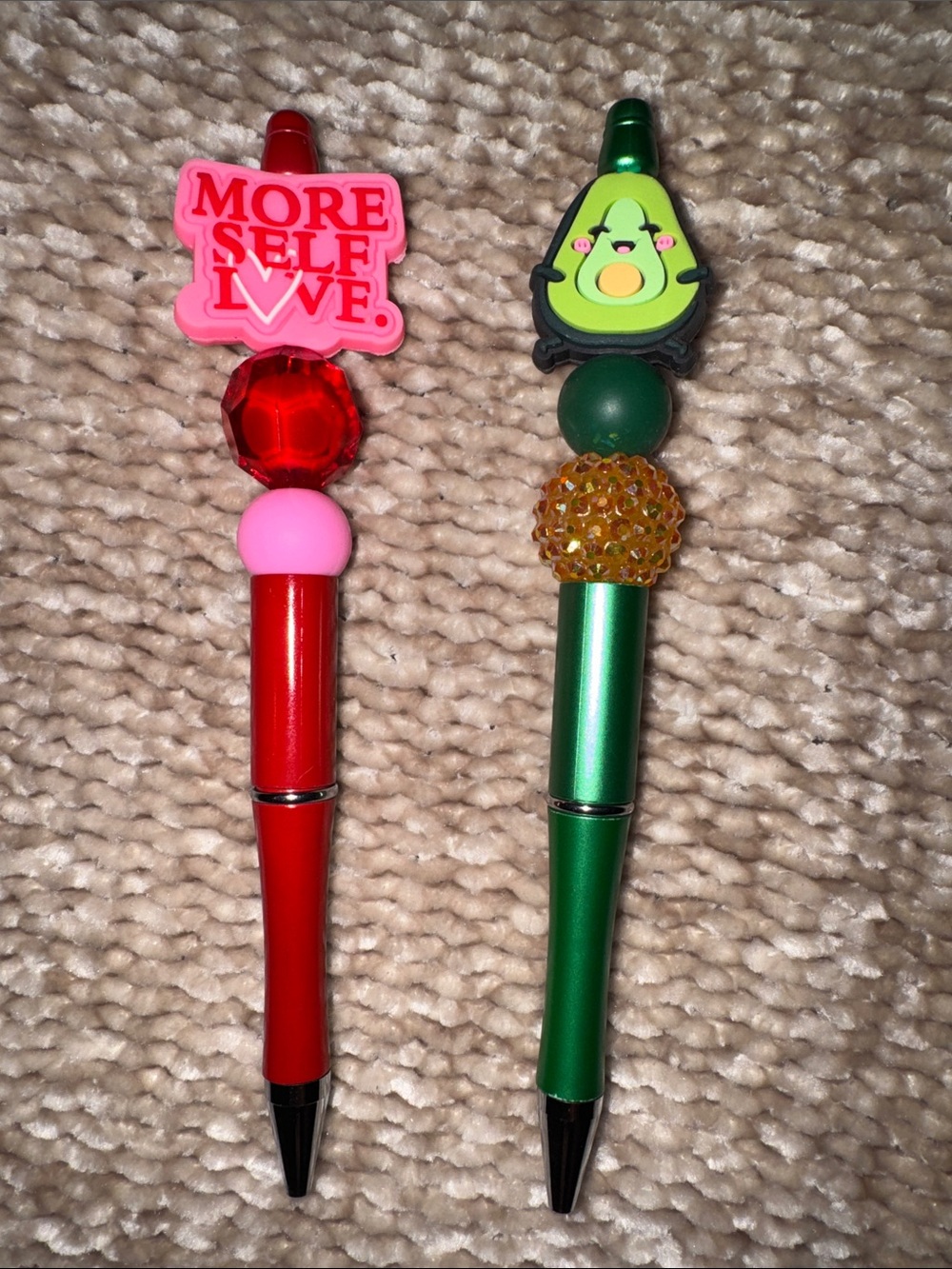 Playful Avocado & Self-Love Decorative Pens ā Green and Pink/Red NWOT
